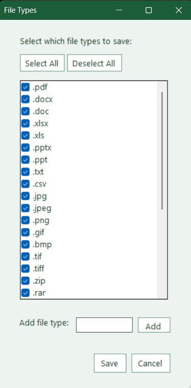 File types selection